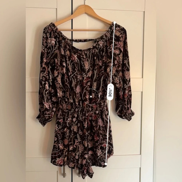 Free People Women's Floral Boho Open Back Long Sleeve Short Romper Medium - Picture 7 of 7